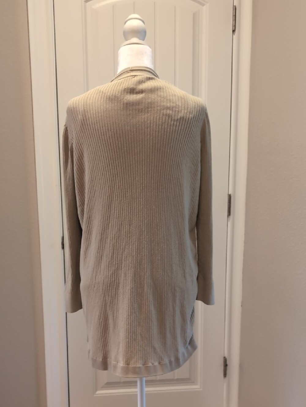 LOFT Light Beige Ribbed Open-Front Cardigan - Picture 3 of 3